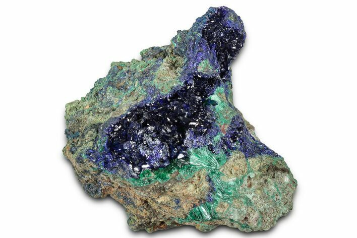 Sparkling Azurite Crystals with Fibrous Malachite - China #350791
